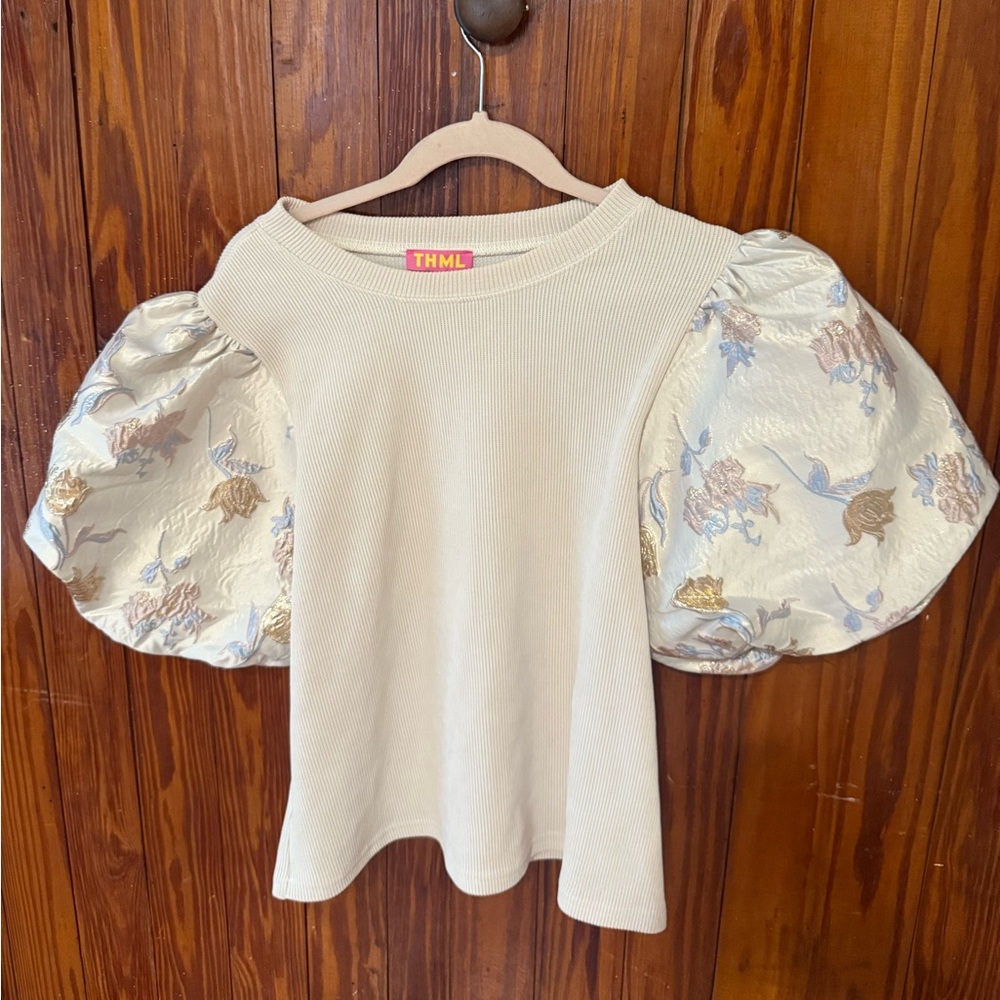 THML puff sleeve metallic blouse